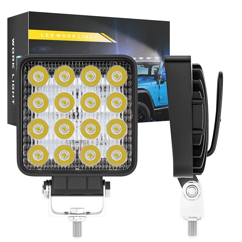 96W Square LED Work light 16 LED 32MM Thick Heavy Duty Spot Lamp for Excavator Tractor Construction Machinery Auxiliary Lighting