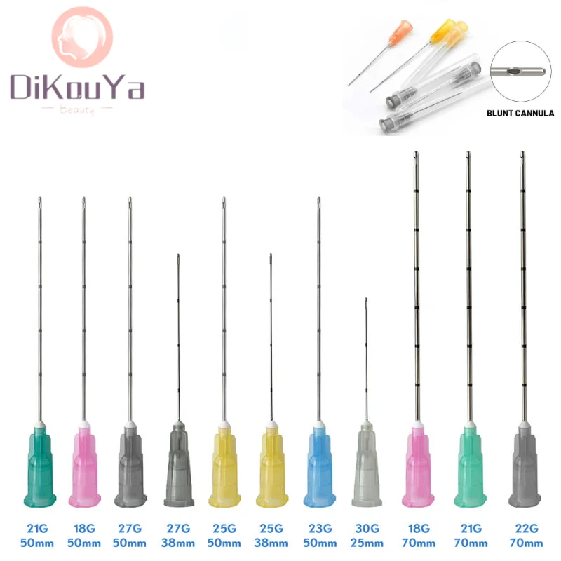 กระบอกปลายทื่อ20ชิ้นสำหรับฉีดฟิลเลอร์14g 18g 20g 21g 22g 23g 25G27G30G กรดยูริคสำหรับเติมจมูกเข็มทื่อเล็กน้อย