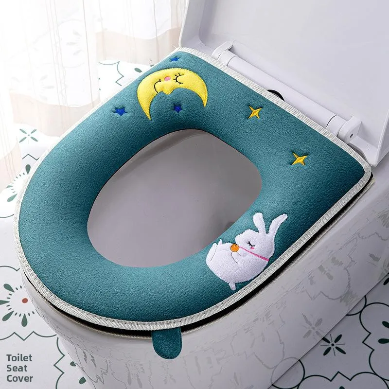Thickened Velvet Toilet  Cover with Zipper And Fastener Home Use Toilet Mat Small Size  Bathroom Decorations