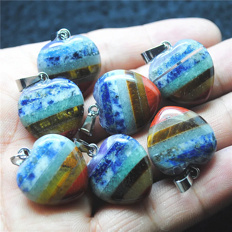 3PCS Natural Gemstone Pendants Heart Shape 20MM For Women's Bracelets Making Accessories Free Shipping Lovely Fittings