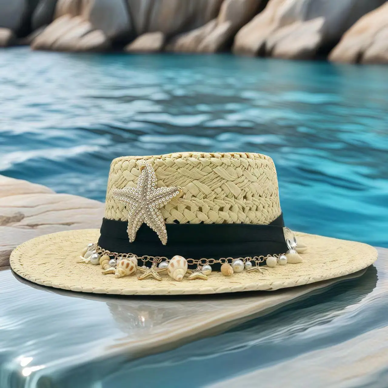 قبعة HongLuan Beach Felt & Fedora Straw Hat حجر الراين للنساء، قبعات واسعة الحواف، إكسسوارات المهرجانات، ديكورات حفلات راعية البقر