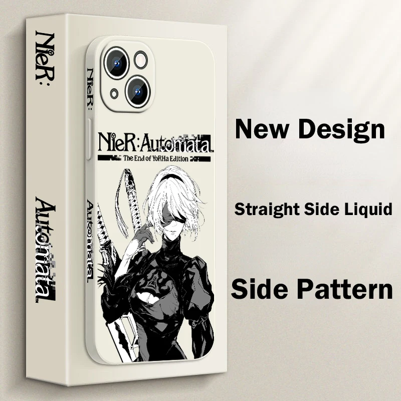 NieR Automata Anime Phone Case For Apple iPhone 15 14 13 12 11 Pro Max Plus 8 7 SE Liquid Left Rope Capa Cover