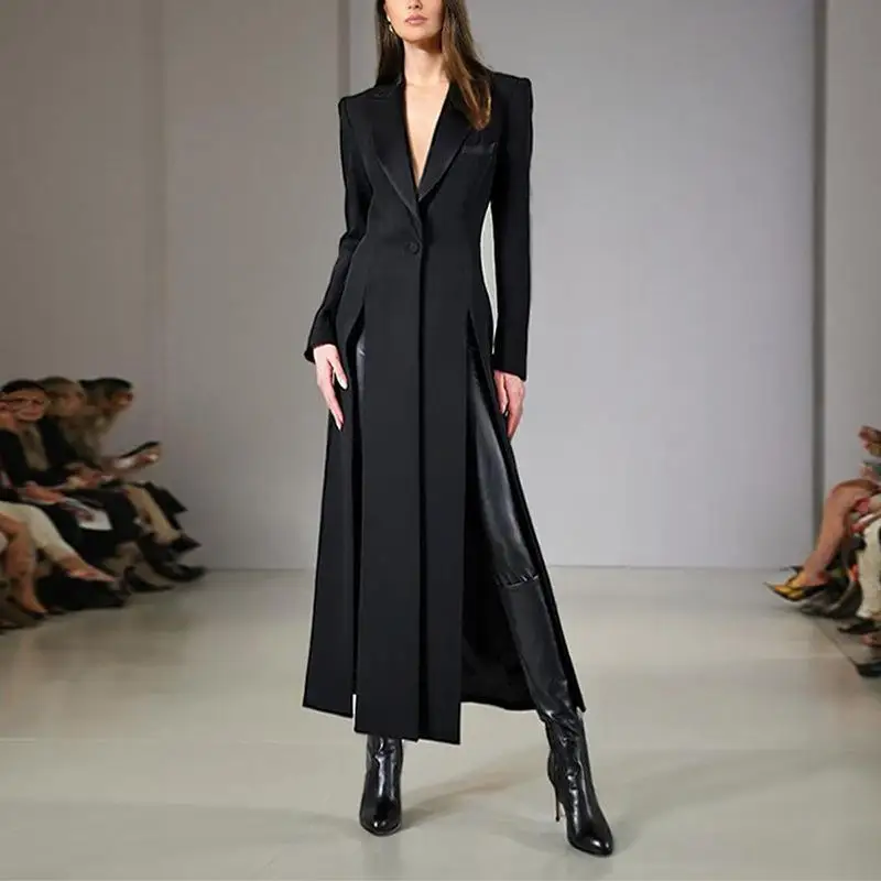 

Повседневный длинный женский плащ с лацканами, подходит для больших размеров, мужская осенняя модная облегающая традиционная китайская одежда