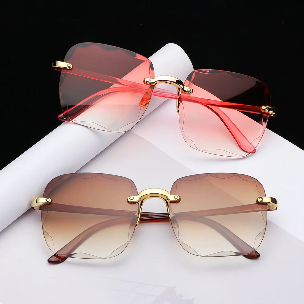 

Square Rimless Sunglasses for Women Tinted Frameless Eyewear Vintage Transparent Gradient Sun Glasses UV400 High Quality