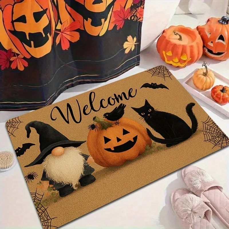 Halloween Gnome Pumpkin Black Cat Welcome Non Slip Door Mat Floor Mat For Entryway Bathroom Kitchen Living Room