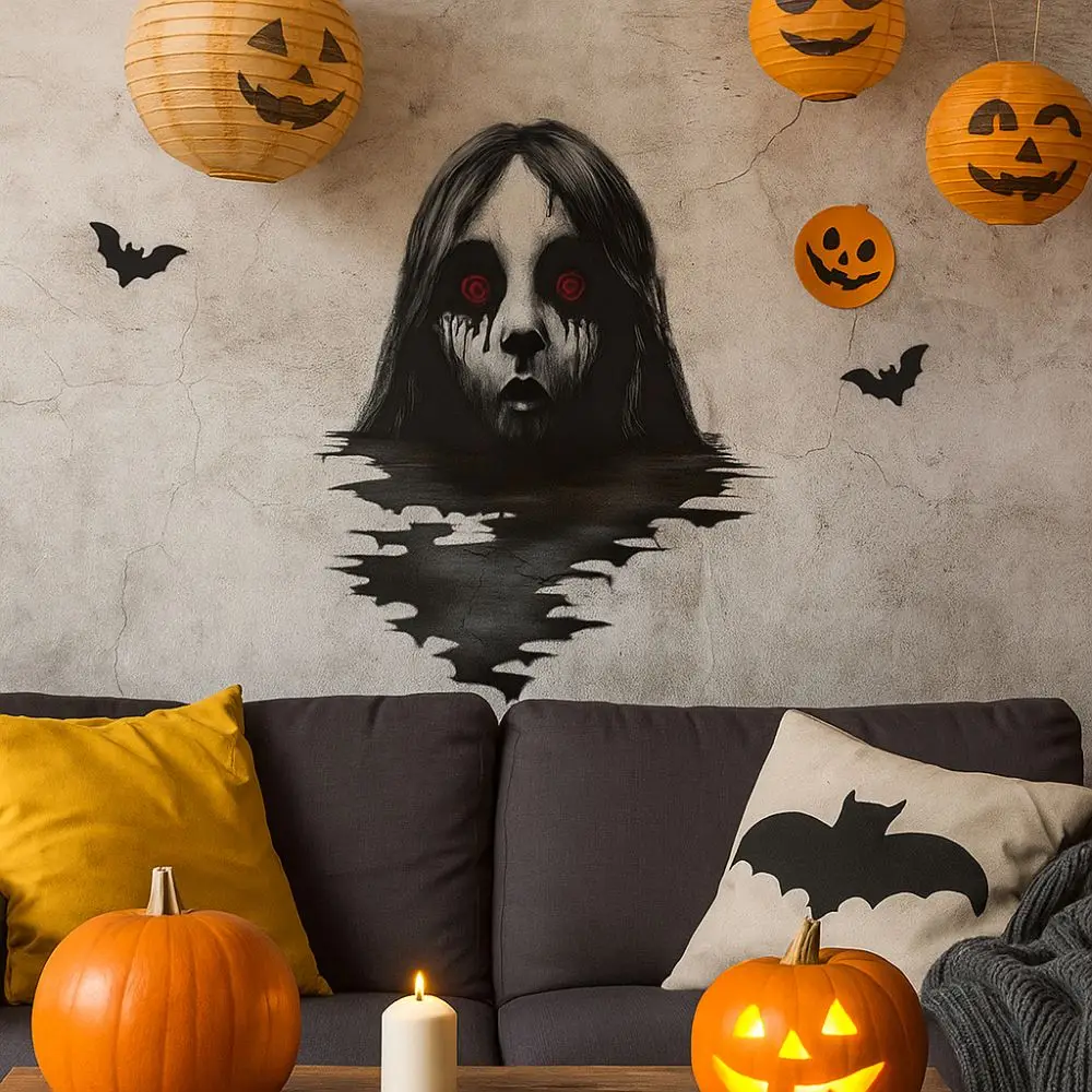 

Fun Self-Adhesive Halloween Wall Decals Thriller Realistic Ghost Stickers Removable Hallween Window Sticker Party Layout
