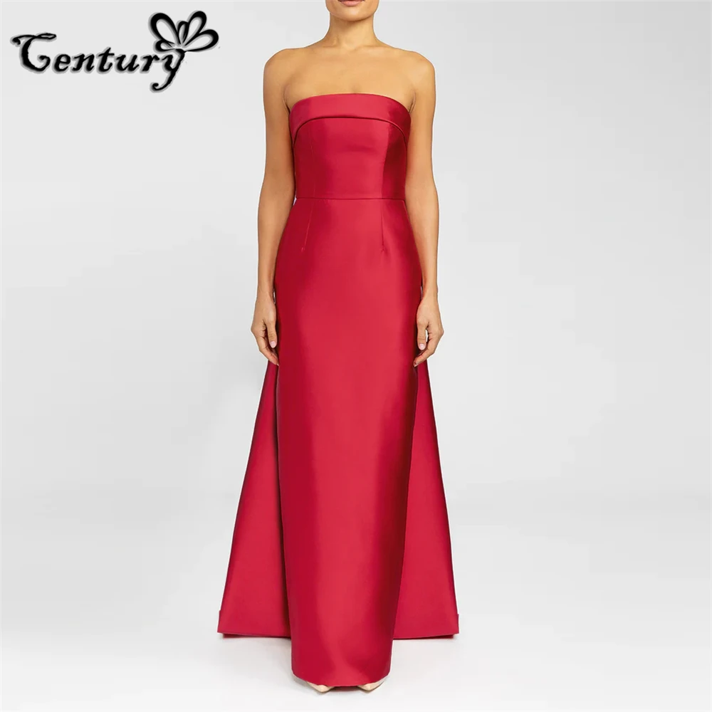 

Red Arabic Prom Dress 2024 Detachable Train with Bows Sheath Satin Dubai Evening Gowns Women Wedding Party Gowns Customized