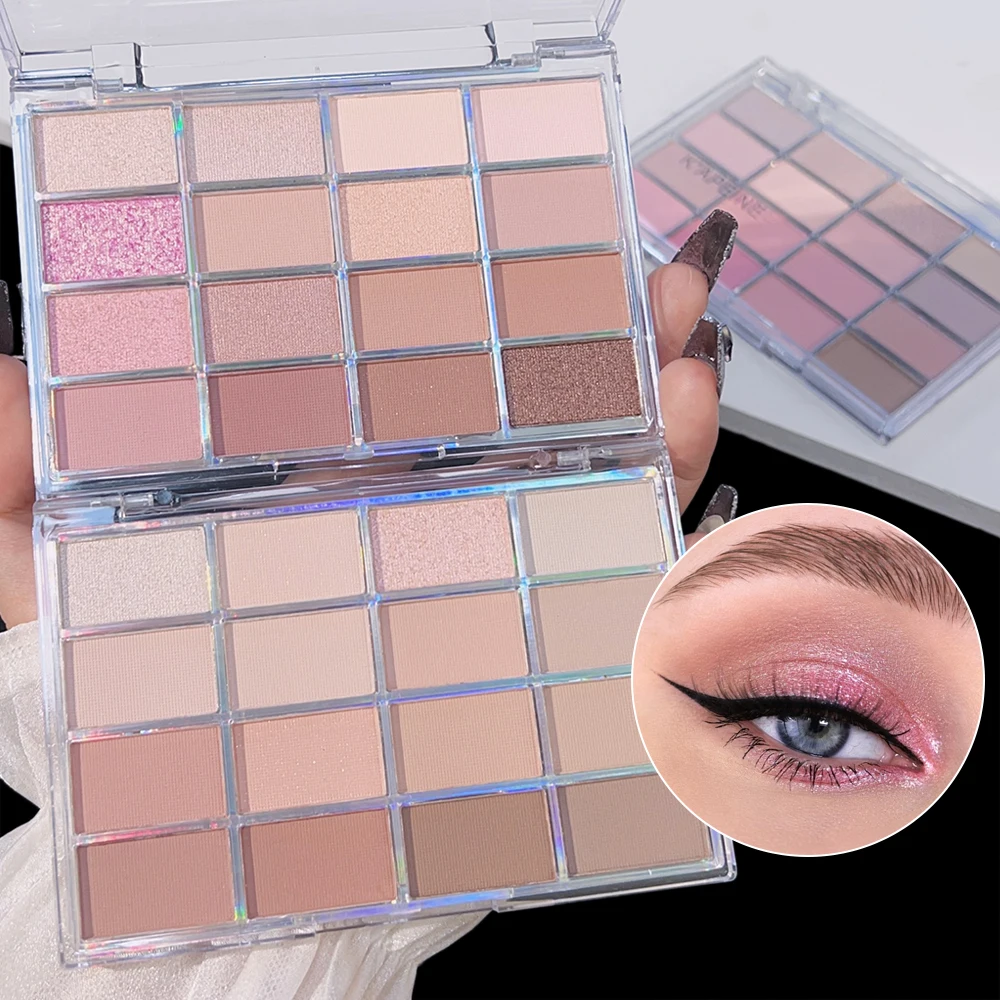 Paleta de sombra de ojos de 16 colores, paleta de maquillaje de ojos con brillo, lentejuelas rosas, mate, resistente al agua, encantador, cosméticos para mujeres y niñas