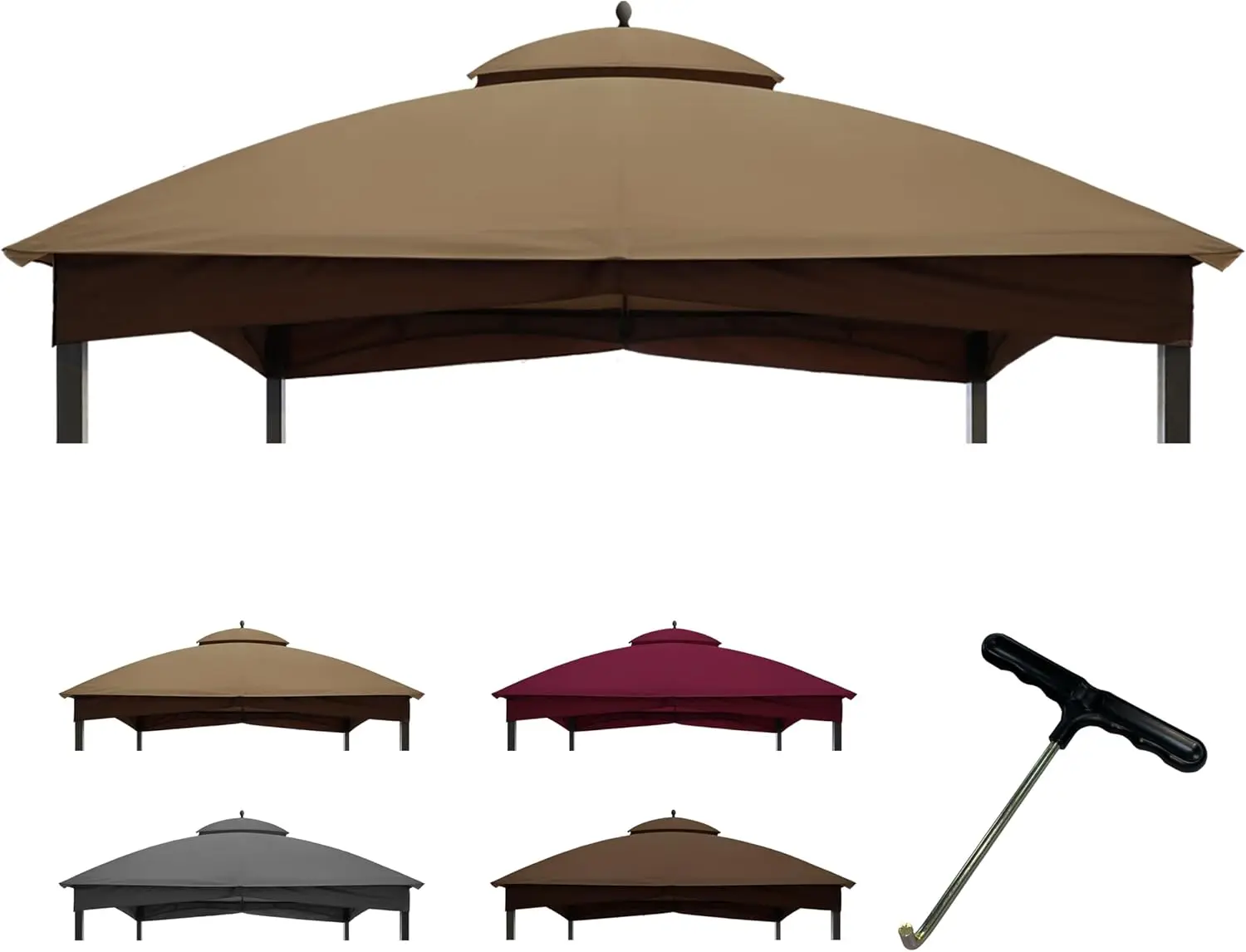 

Patio 10X12 Replacement Canopy Roof for Lowe's Allen Roth 10X12 Gazebo Backyard Double Top Gazebo(Khaki#GF-12S004B-1)