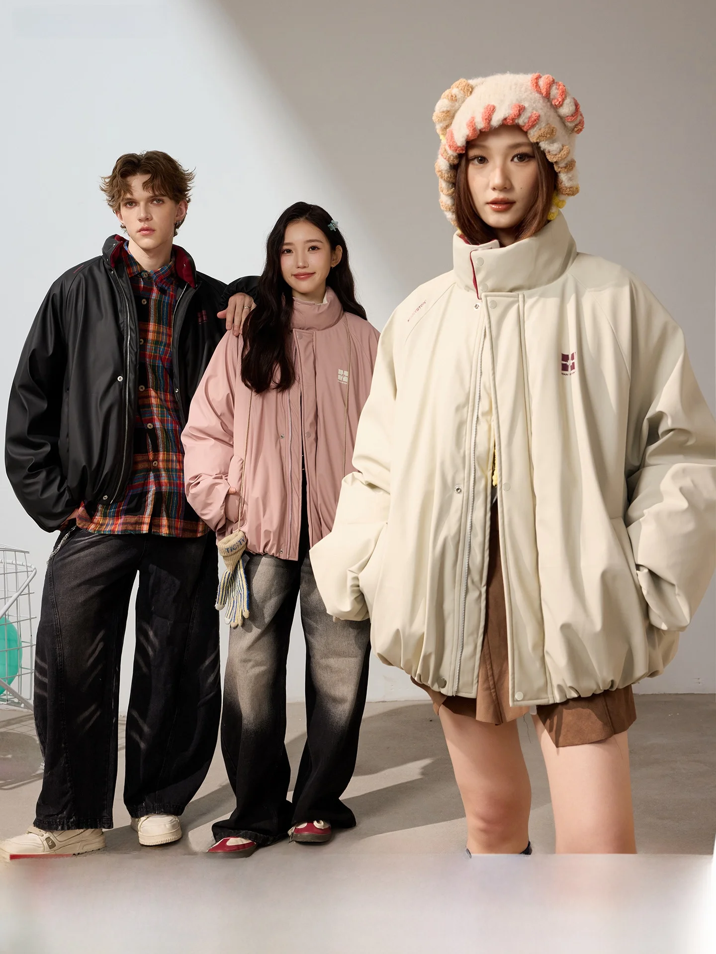 

MANYSTON American Sle Thiened PU Leather Cotton Jaet Men's Loose Winter Warm Coat Stand Collar Couple Outerwear