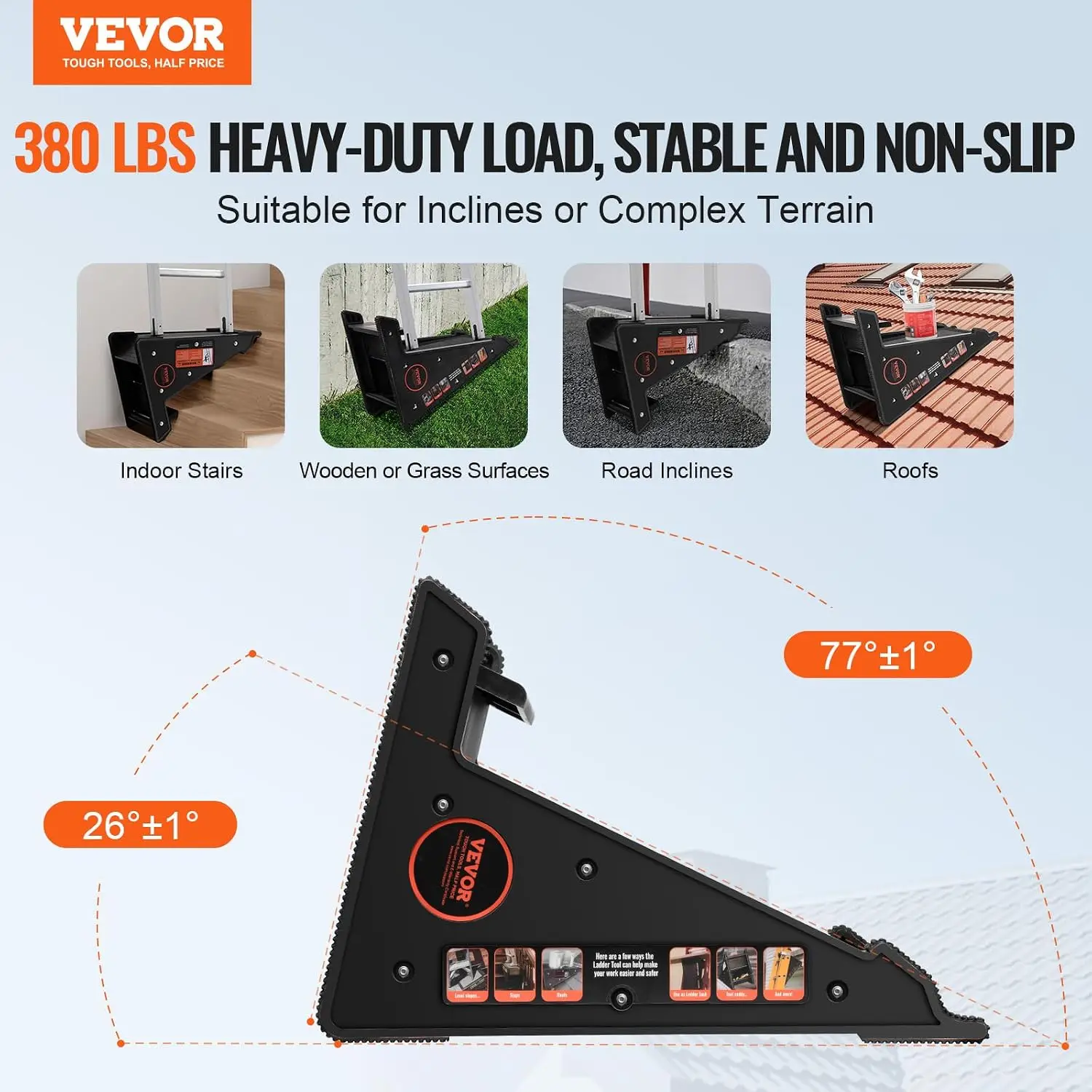Ladder Levler, 380lbs Load PP Ladder Leveling Tool, Pitch Hopper, Stair Ladder Stabilizer with Storage, Easy to Use Stable Platf