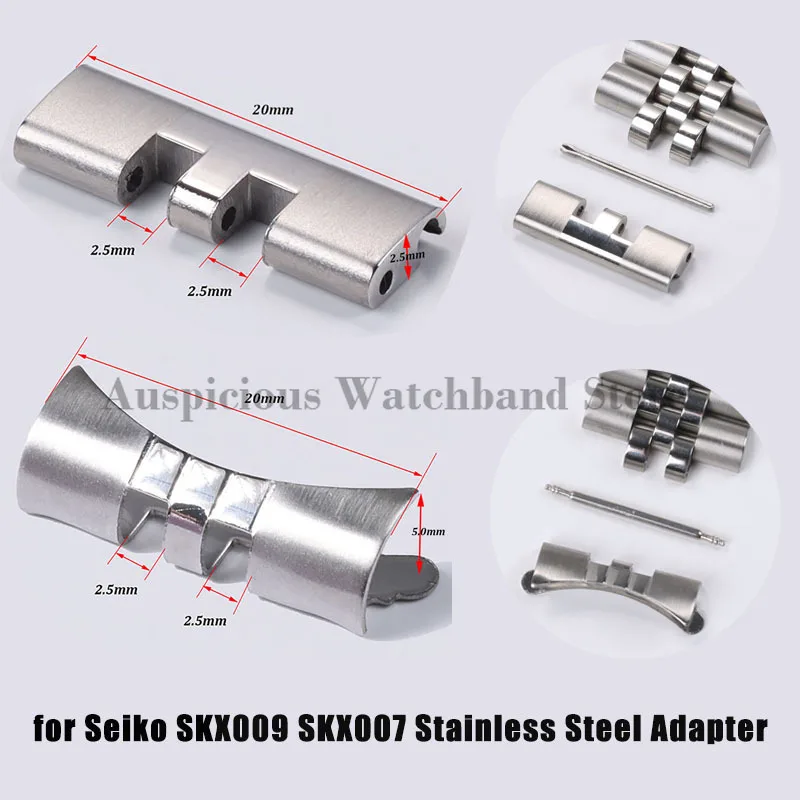 Adaptador de aço inoxidável para Rolex Pulseira Connector, Watch Band Acessório, Curved End Link para Seiko SKX009 e SKX007, 20mm, 22mm, 2PCs