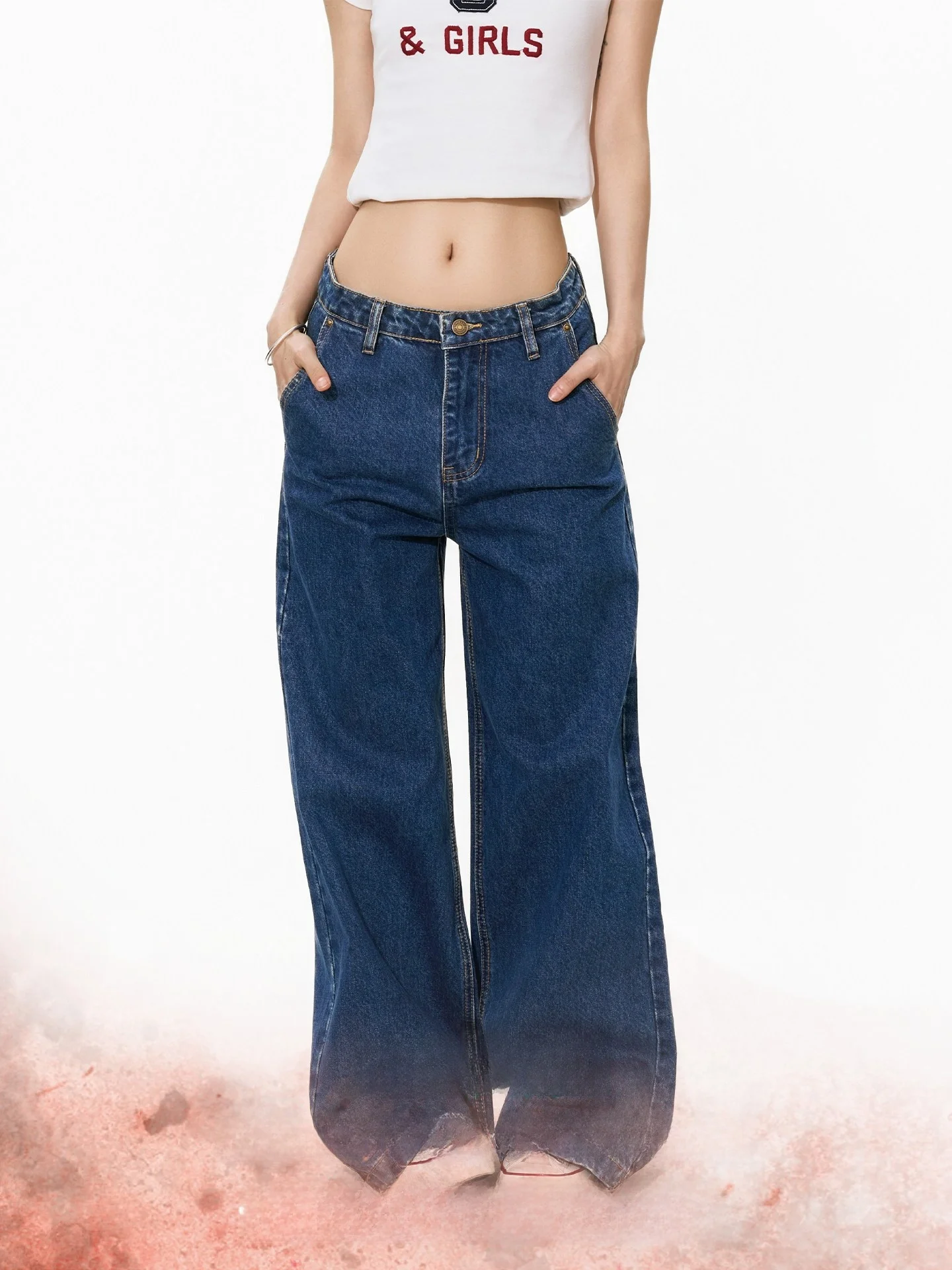 

Deep Blue Slim Straight Denim Jeans Men Women Casual Loose Drapey Slimming Long Trousers Spring New Arrival S3T5