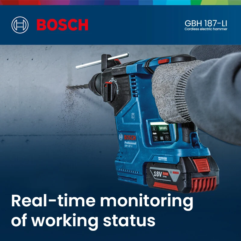 Bosch Cordless Electric Hammer GBH 187 Rotary Brushless Power Hammer Drill Smart App Control Punching Machine Electric Pick Tool