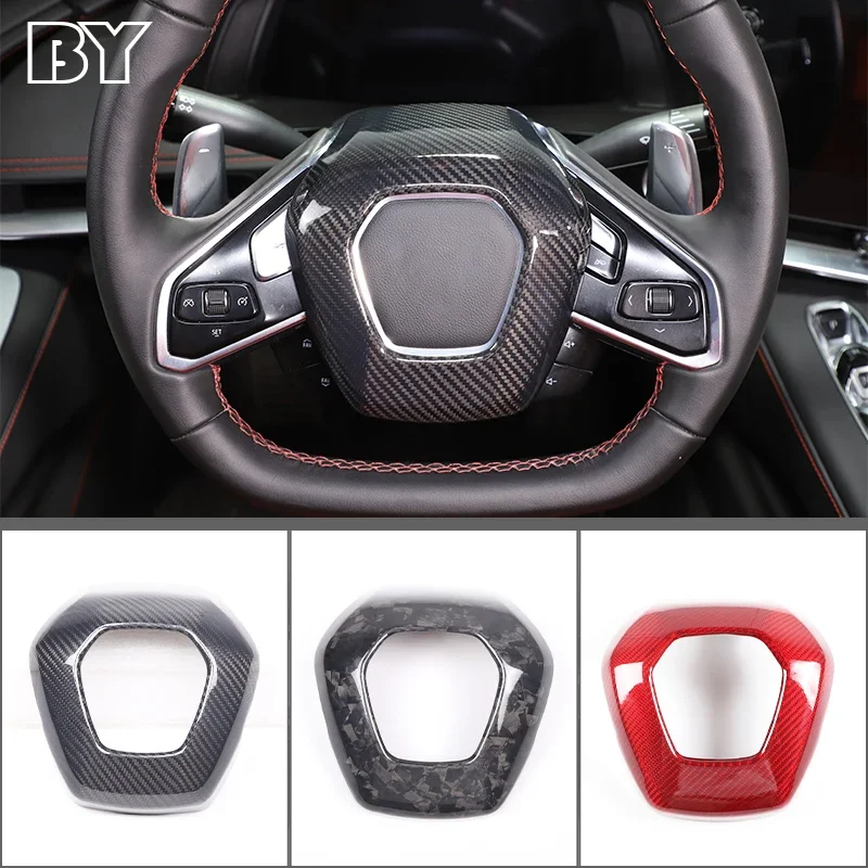 For Chevrolet Corvette C8 2020-2023 Interior Accessories Real Carbon Fiber Car Steering Wheel Frame Cover Trim Stickers