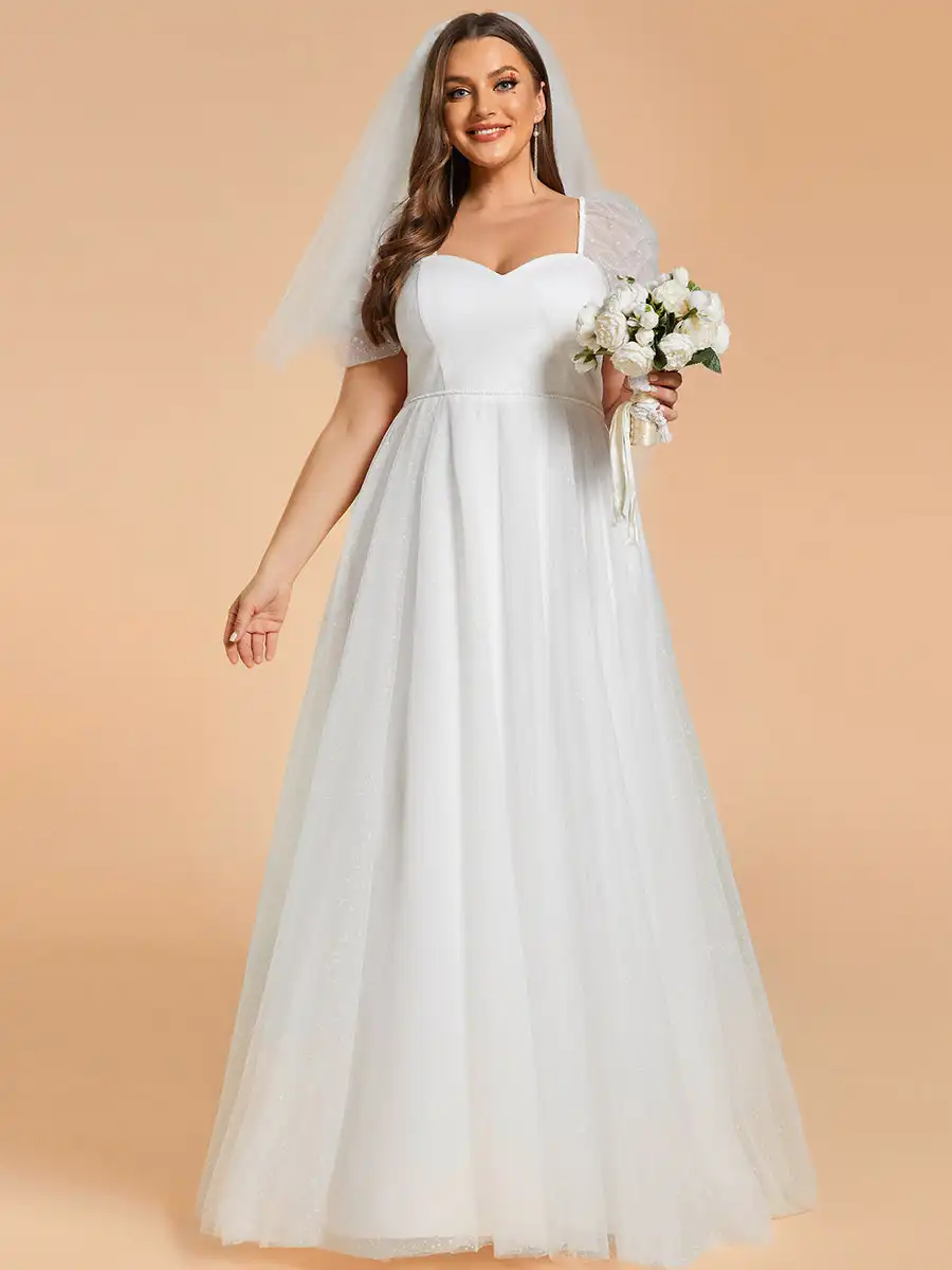 

BAZIIINGAAA Plus Size Sweetheart Simple Wedding Dress with Puff Sleeves Wedding Dresses