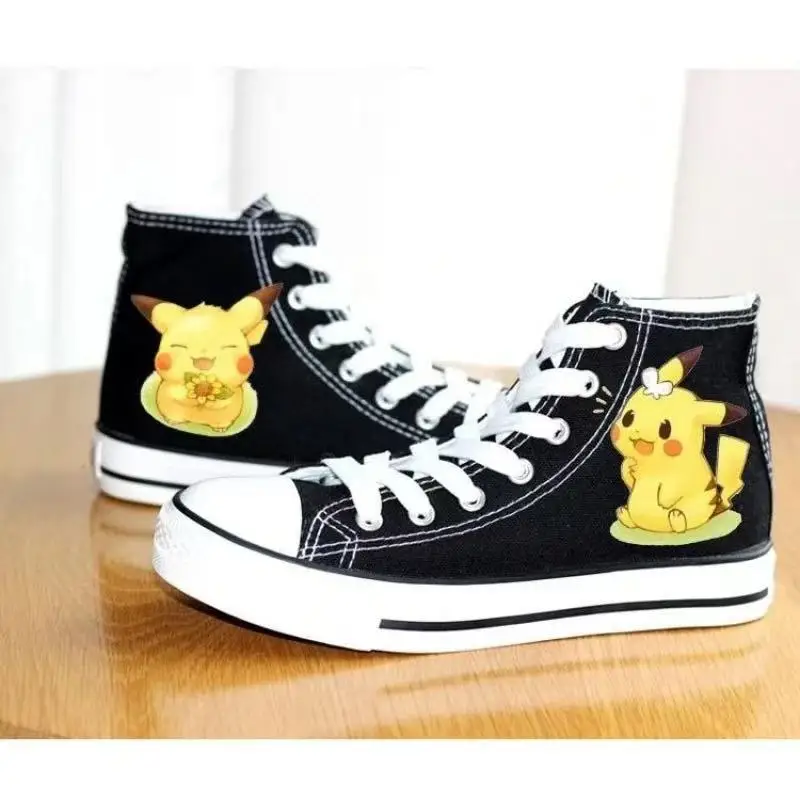 

drop shipping 2025 new spring winter Pikachu cartoon high top plus big size black white man canvas shoes student shoes for women