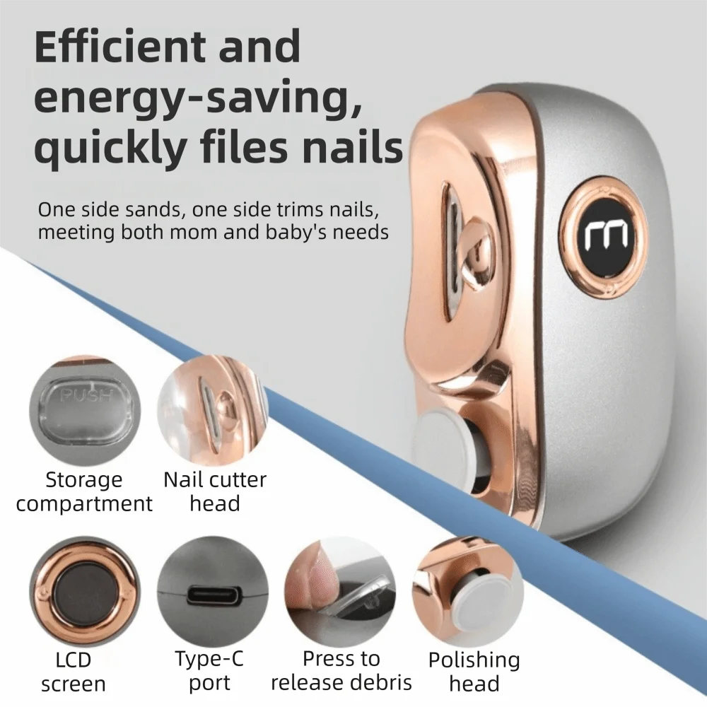 Grinding Rechargeable Electric Nail Clipper Portable 2-in-1 Nail Cutter with LED Light 3 Speed Nail Drill Machine Home Use