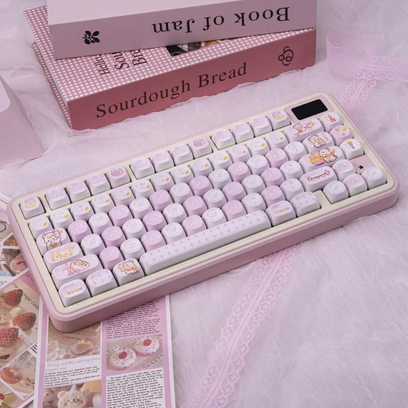 PBT Keycap Set,137 Keys MOA Profile Cute Pink Dye Sublimation Keyboard Caps For Gateron MX Switches Mechanical Keyboard 60% 75%
