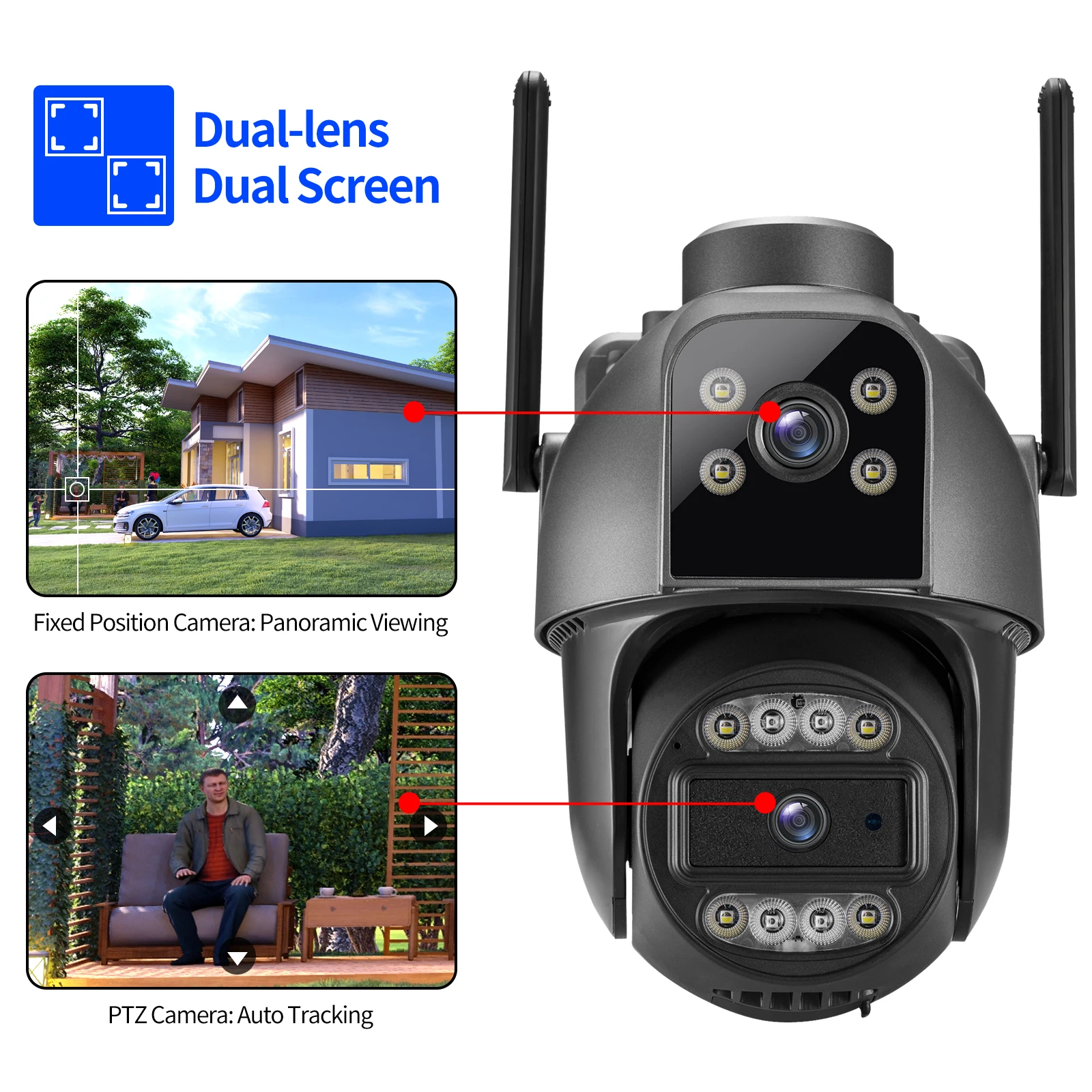Gadinan 8MP 4K PTZ WiFi IP Camera Dual Lens Security Protection Screen Color Night Vision Auto Tracking CCTV Video Surveillance
