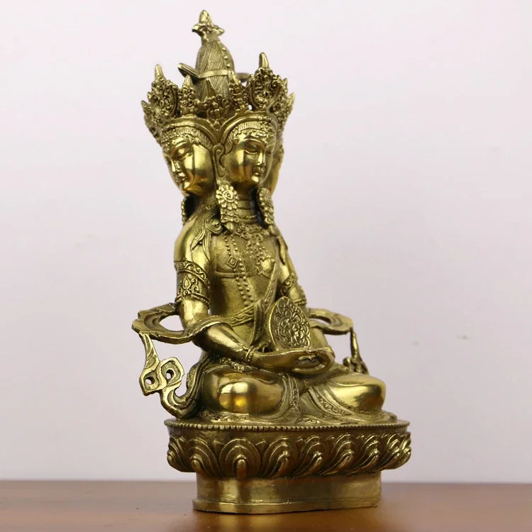 Pure Copper Tibetan Nepalese  Statue Esoteric Vairocana Buddha Four Faced  Great Sun  Zodiac Sign