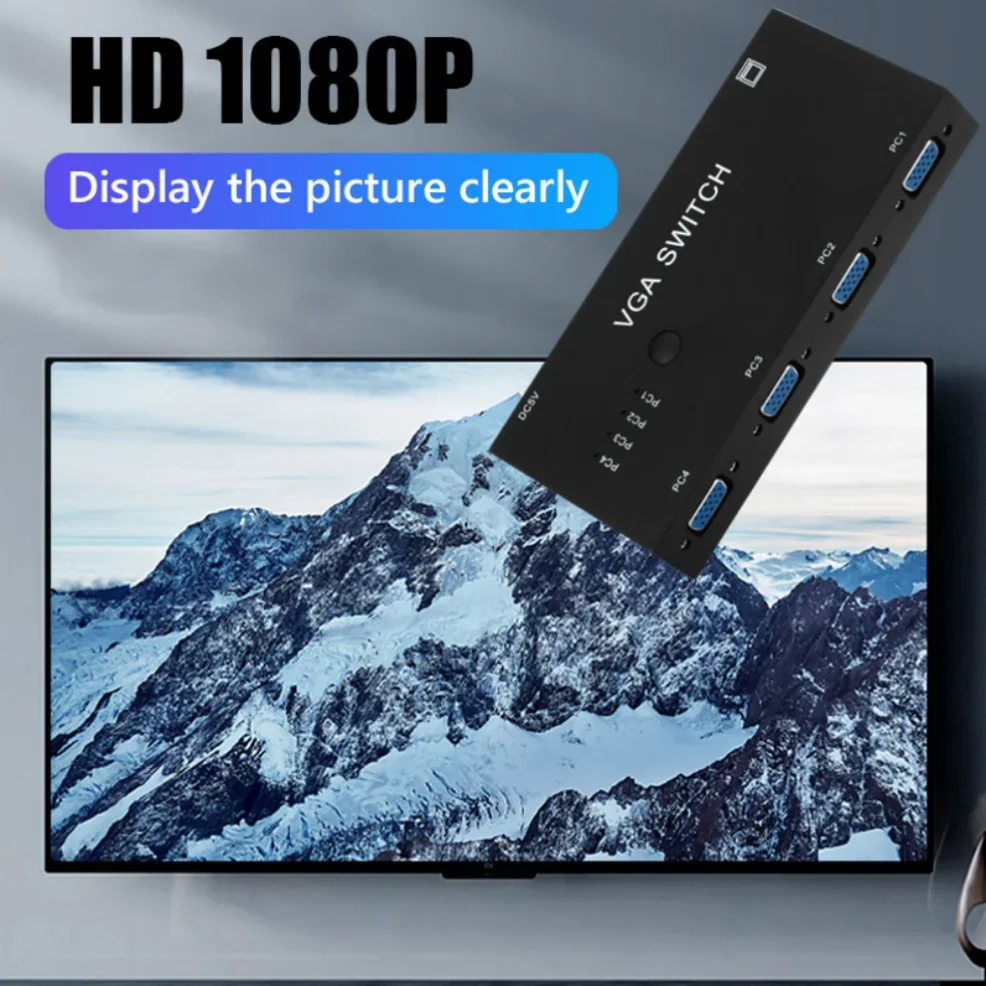 LccKaa Przełącznik 4 wejścia 1 wyjścia VGA 4-portowy przełącznik VGA do ręcznego udostępniania Przełącznik VGA na VGA do PC TV Box Monitor Projektor