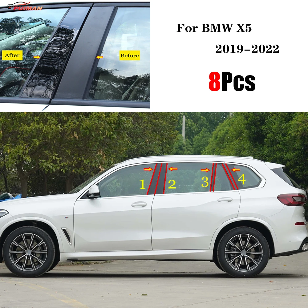 

8PCS Black Mirror Effect Car Window Pillar Trim Cover Sticker Fit For BMW X5 2019 2020 2021 2022