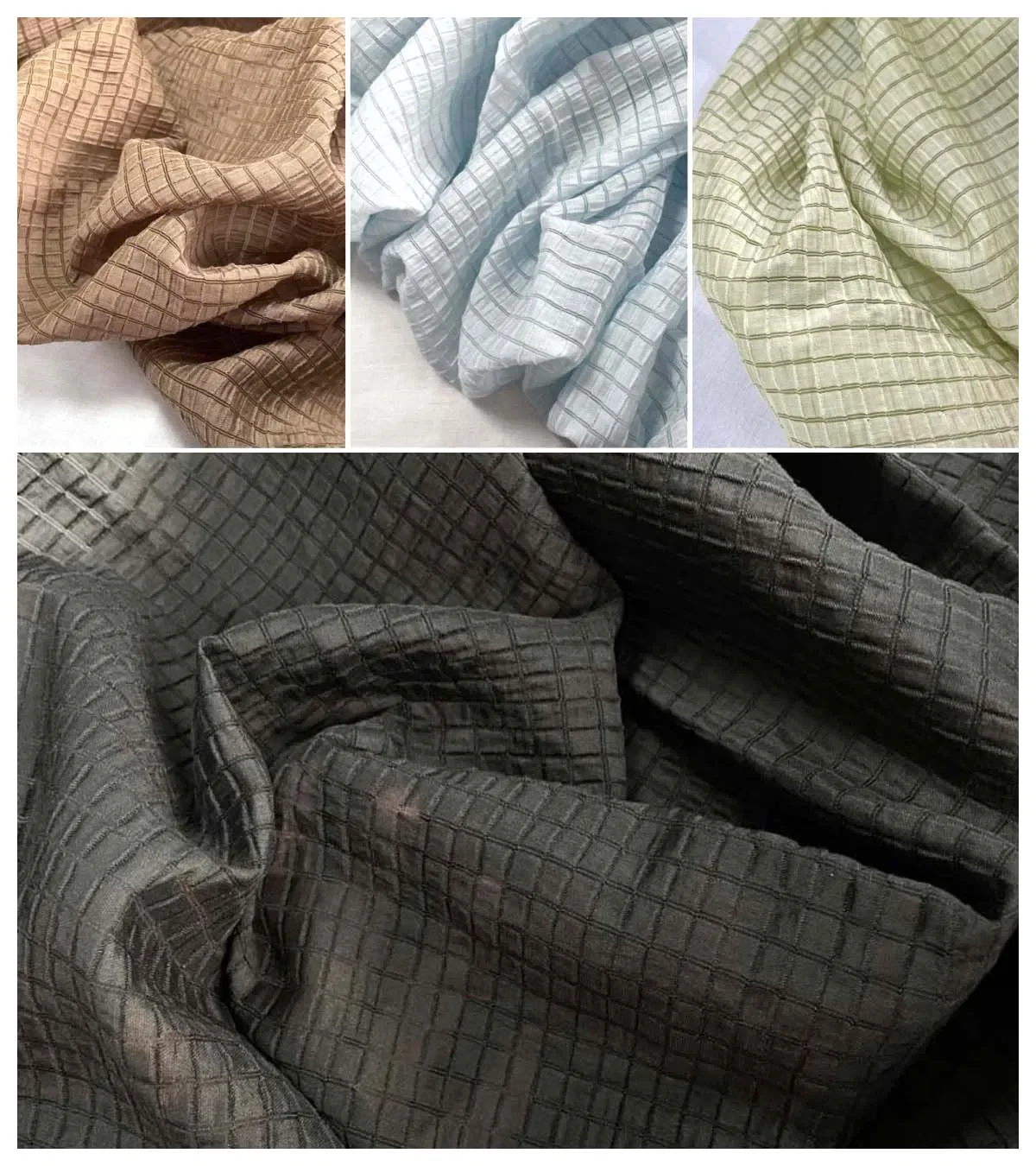 Cream Yellow Checkered Fabric Soft Breathable Textile For Summer Outfit Sewing DIY Clothing Craft Upholstery Home Decor Material