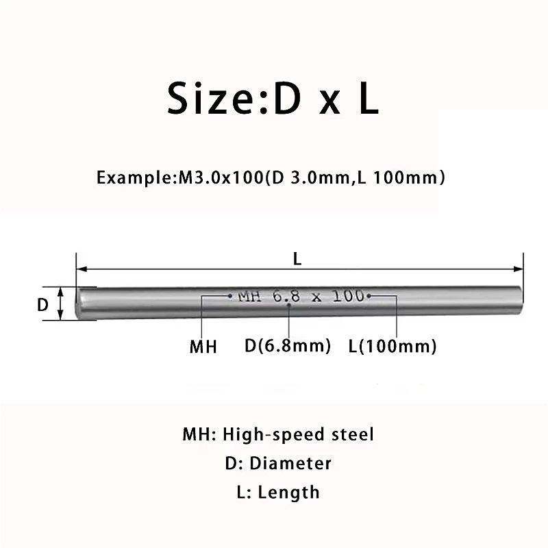 M0.8~M6.3 High-Speed Steel HSS Solid Round Rod Lathe Bar Stock for Round CNC CuttingTurning Lathe Tool Bar Rods Length 100mm