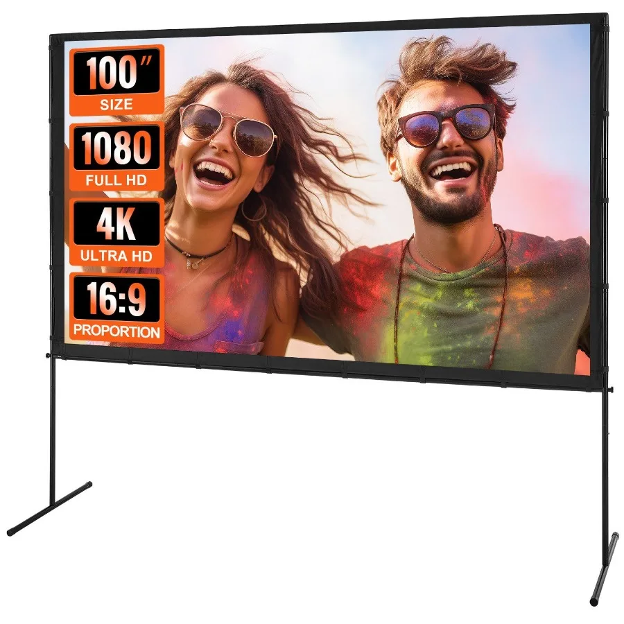 

Projector Screen with Stand 100 inch 16:9 4K 1080 HD Outdoor Movie Screen with Stand WrinkleFree Projection Screen with Bar Fe