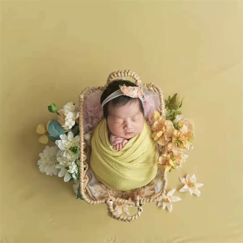 Baby Basket Vintage Rattan Baby Bed Weaving Baskets Newborn Photography Props Photography Studio Photo Shoot Photo Furniture