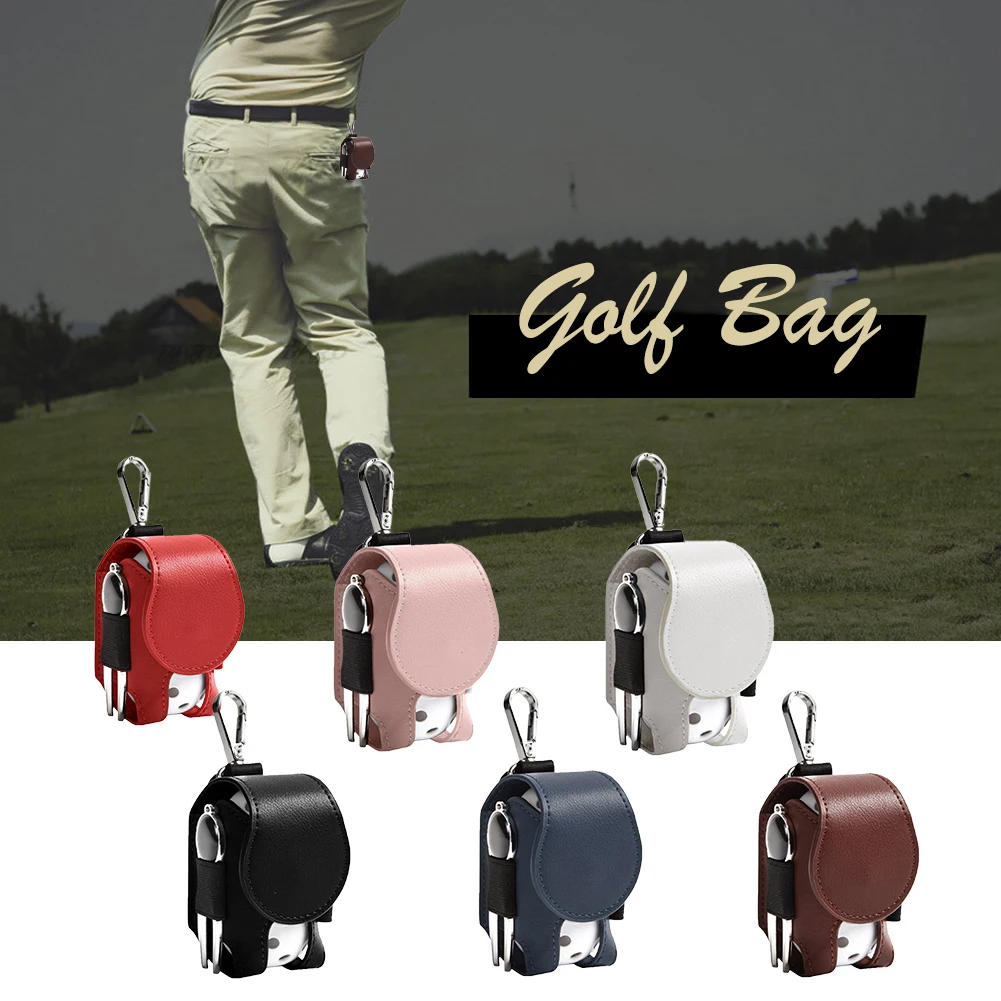 PU Leather Golf Ball Storage Bag with Metal Buckle Waist Hanging Golf Ball Storage Pouch Mini Universal Sporting Accessories