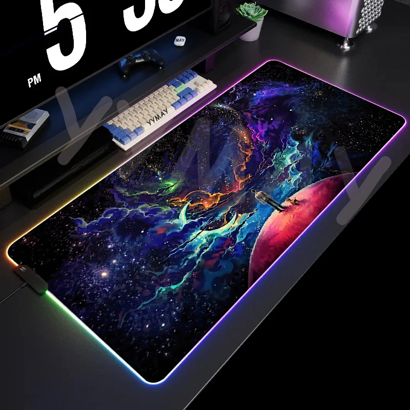 Imagem -05 - Rgb Led Grande Gaming Mouse Pad Céu Estrelado Mousepad Espaço Mouse Mats Almofadas de Teclado Xxl Tapete de Mesa Luminoso Retroiluminado