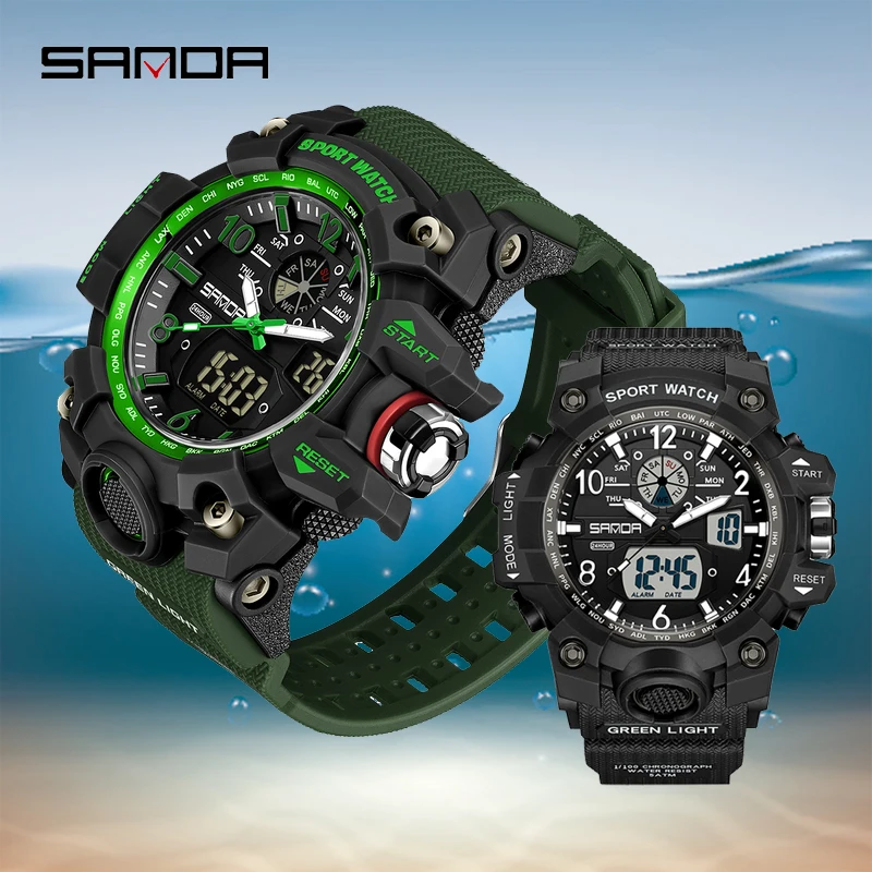 SANDA-Multi-Funcional Outdoor LED Electronic Watch, relógio de pulso esportivo masculino e feminino, moda casal, casual, 5bar, 3169, 3306