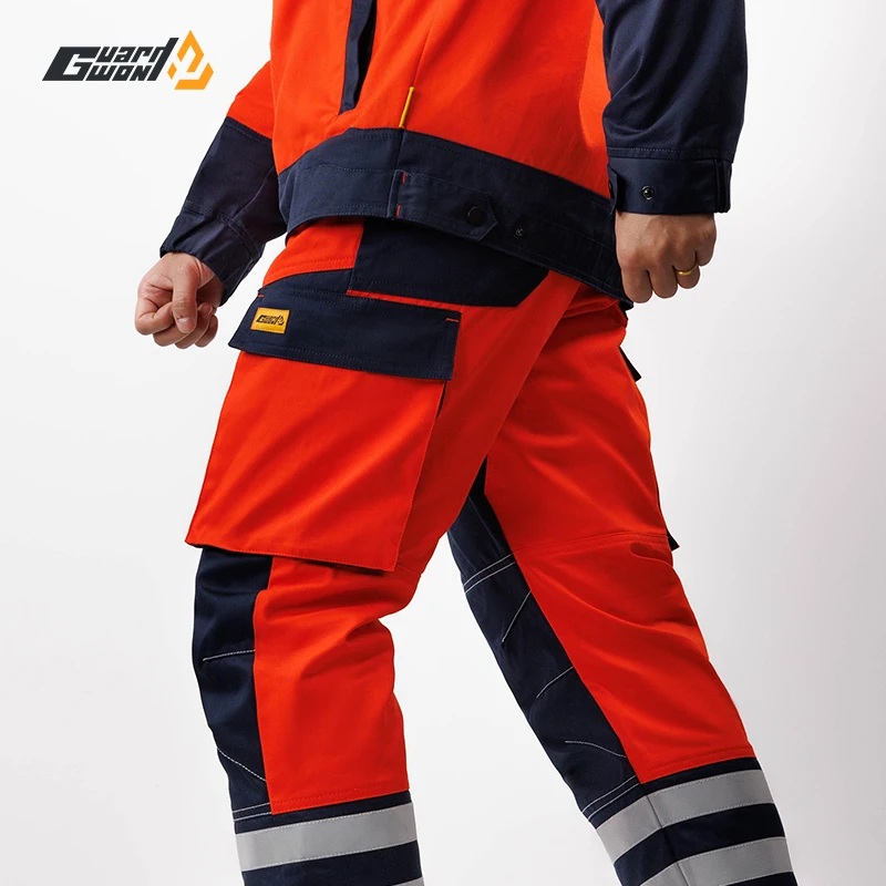 Guardwon Men's work pants Cotton Work Pants for Construction Multi-Pocket Outdoor Reflective Safety Pants Cotton Overalls
