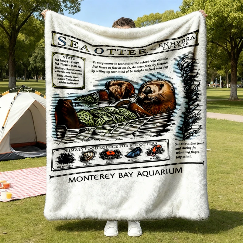 Sea Otters Monterey Bay Aquarium Flannel Blanket, Music Fan Flannel Throw, Oceancore Graphic Gift