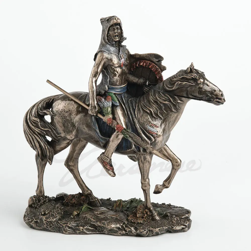 Estatua de Guerrero Indio de Resina, Escultura de Jinete a Caballo, Figura Tribal en Tono Bronce para Decoración del Hogar u Oficina, Adorno Artesanal, Regalo