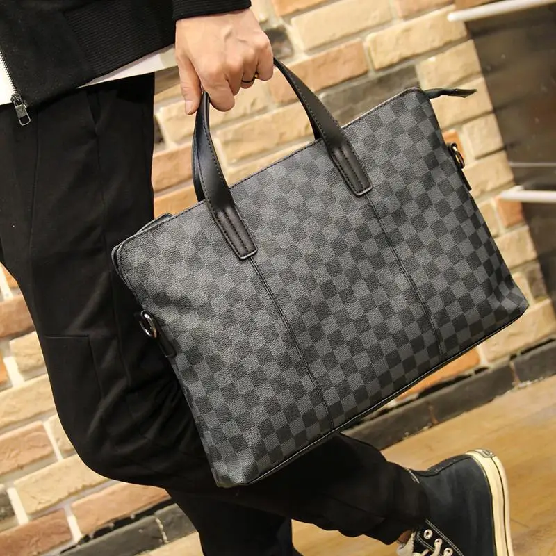 New Korean Version of Office Men Handbags Shoulder Slung Plaid Fashion Plaid Computer Briefcase Commute  Men Tote Bag