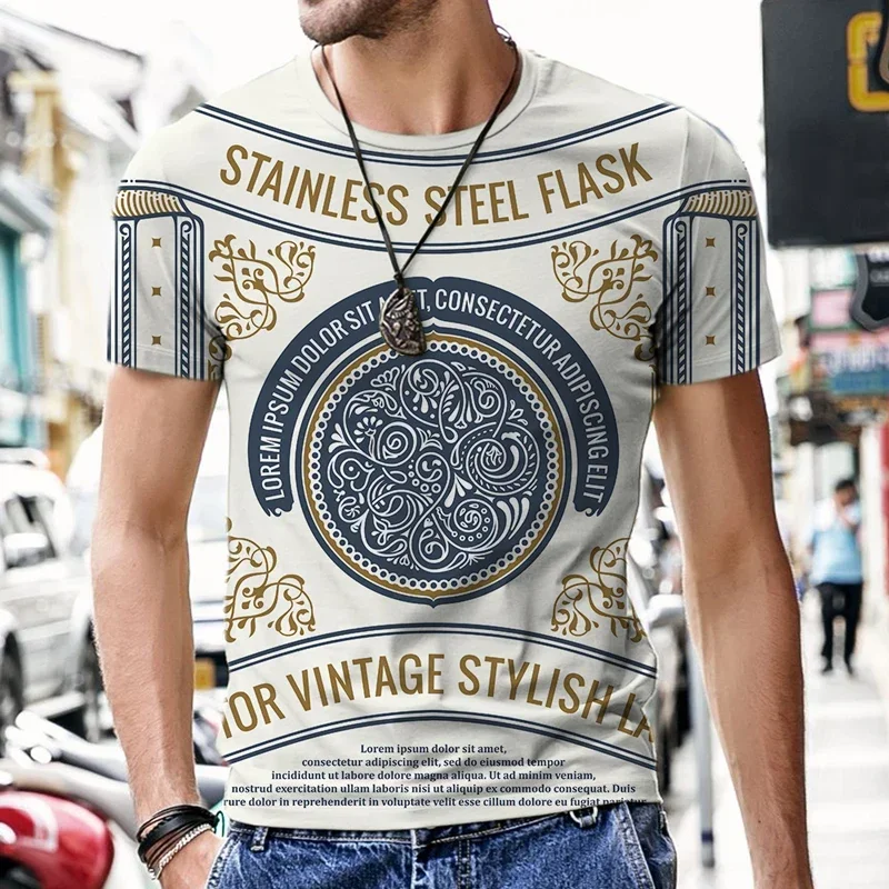 Stylish retro pattern 3D printed T-shirt, men's summer casual sports trend hip hop lightweight breathable quick-drying top, kids