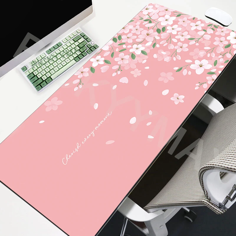 

Pink Mouse Pads Cherry Blossom Table Mats Computer Mousepad Company Desk Pad 100x50cm Large Mousepads Office Mouse Mat Sakura