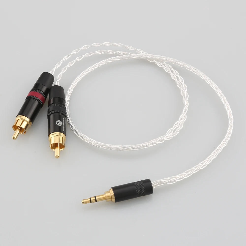 Audiocrast 3.5mm Stereo to 2 RCA Male Audio Adapter Cable 8-cores 7N OCC Copper Silver Plated Audio Cable