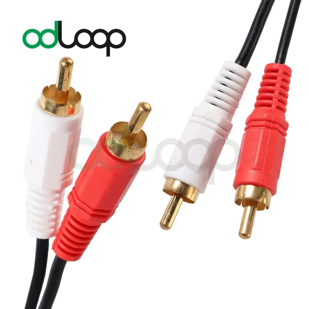 ODLOOP Dual 2 สาย RCA สายสัญญาณเสียงสเตอริโอชายถึงชายสายเชื่อมต่อสีดํา