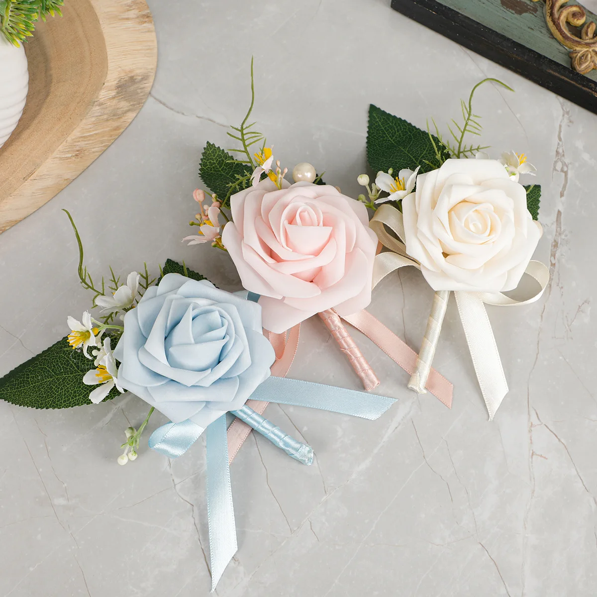 Korean Wedding Forest Series Corsage Bride Bridesmaid Wedding Decoration Accessory Artificial Rose Ball Party Breastpin Ornament