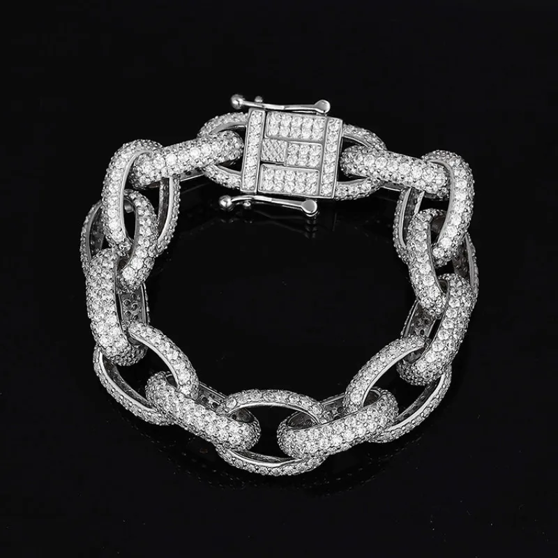 Hiphop Cuban Moissanite brylantowa bransoletka bransoletka 100% prawdziwe 925 szterling srebrne wesele bransoletki dla kobiet mężczyźni impreza