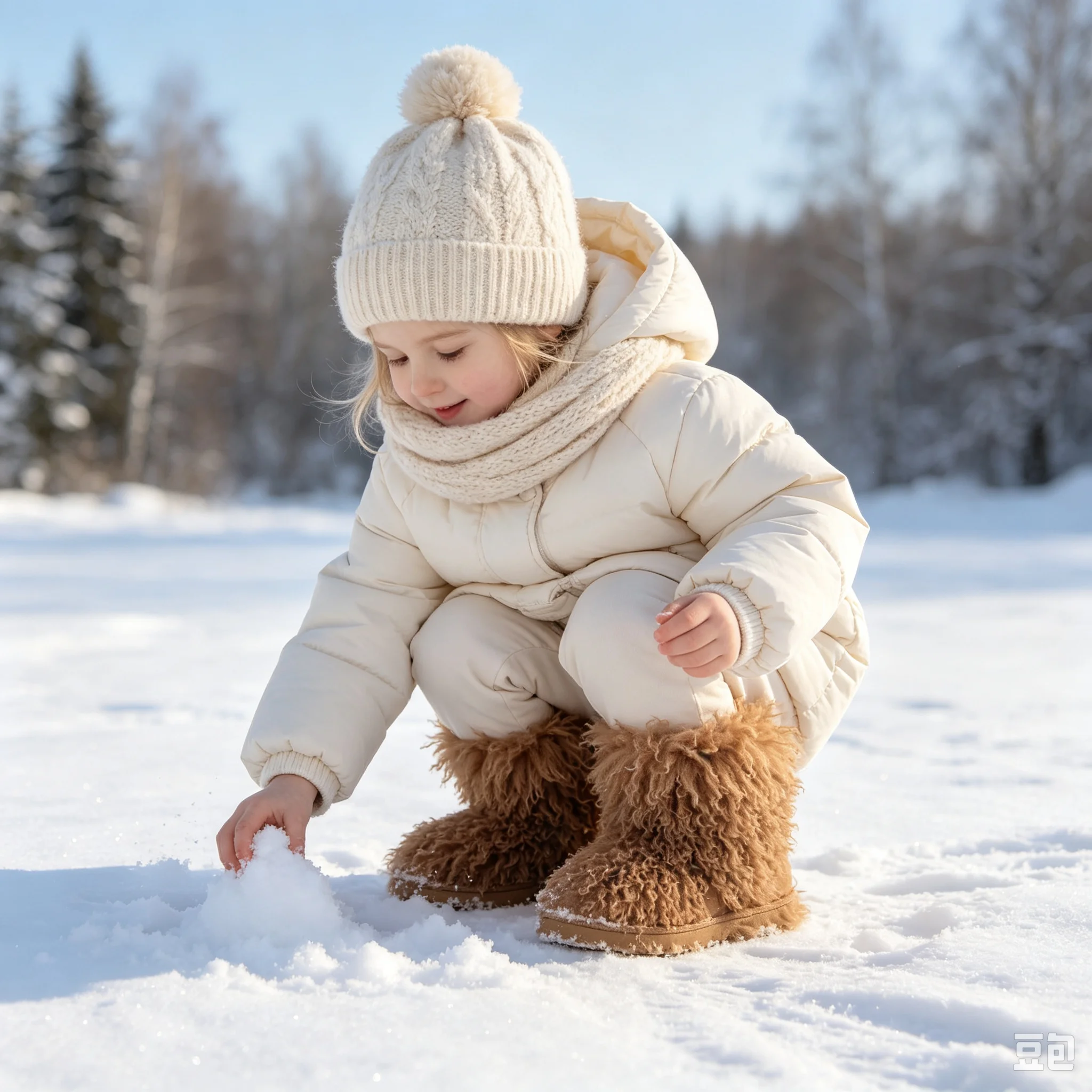 Winter New Children's Imitation Beach Wool Snow Boots Warm and Non-slip Plush Cotton Boots Cute Girls Outdoor Snow Shoes.