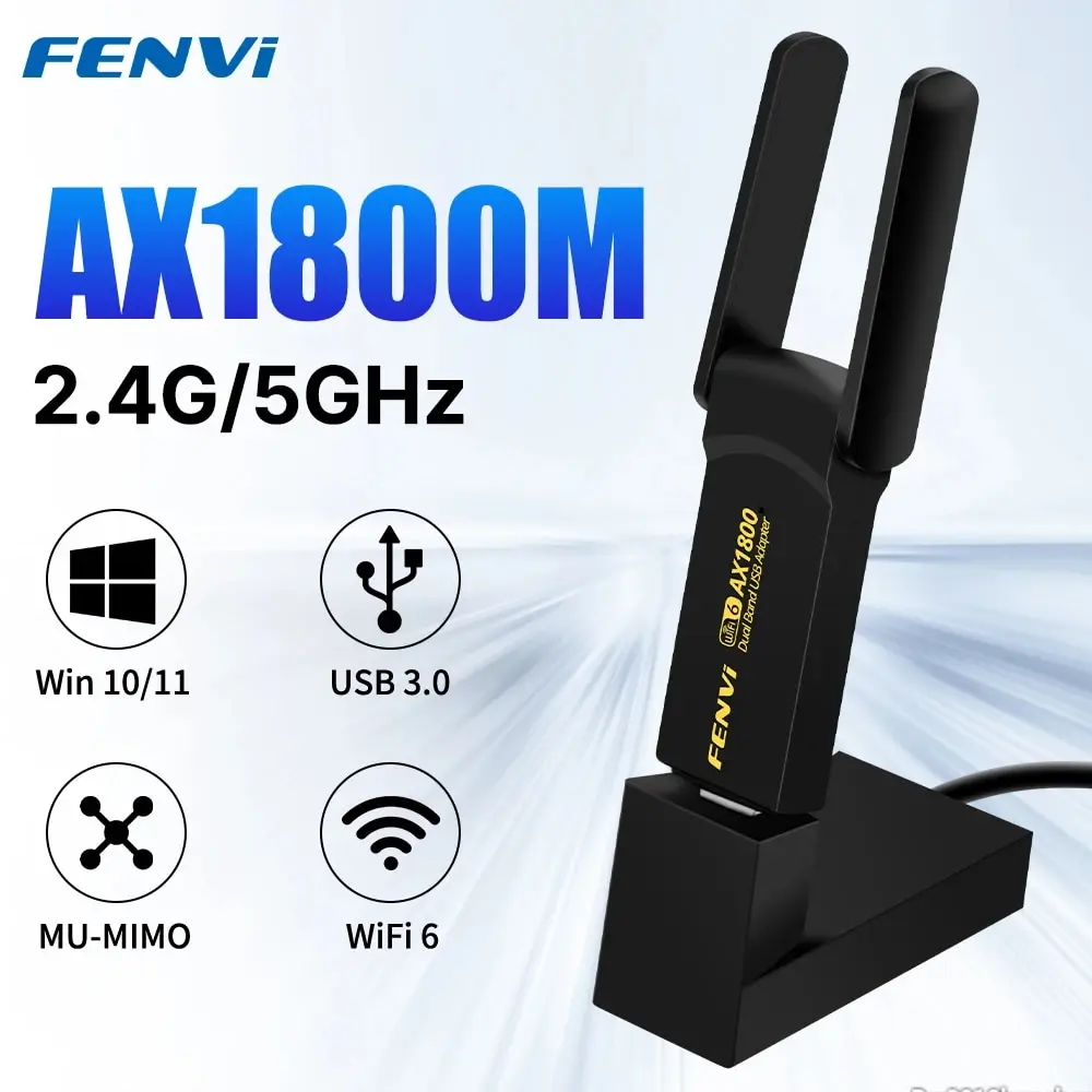 Adapter bezprzewodowy FENVI WiFi6 USB3.0 1800 mb/s dwuzakresowy 2.4G/5 GHz 802.11AX karta sieciowa Wi-Fi Dongle do laptopa/PC Windows 10/11