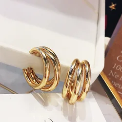 Fashion Korean Metal Elegant Hoop Earring Woman 2022 New Vintage Gold Color Geometric Statement Earrings Jewelry Brincos Gift