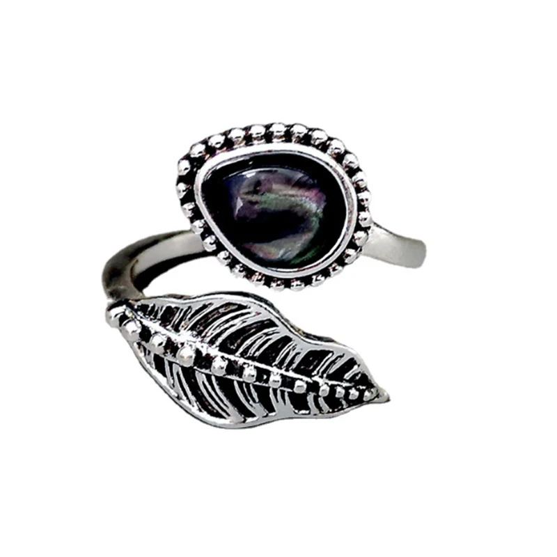 

Retro Bohemian Shell Moonstone Ring European and American creative leaf vintage Women's Personality Gift