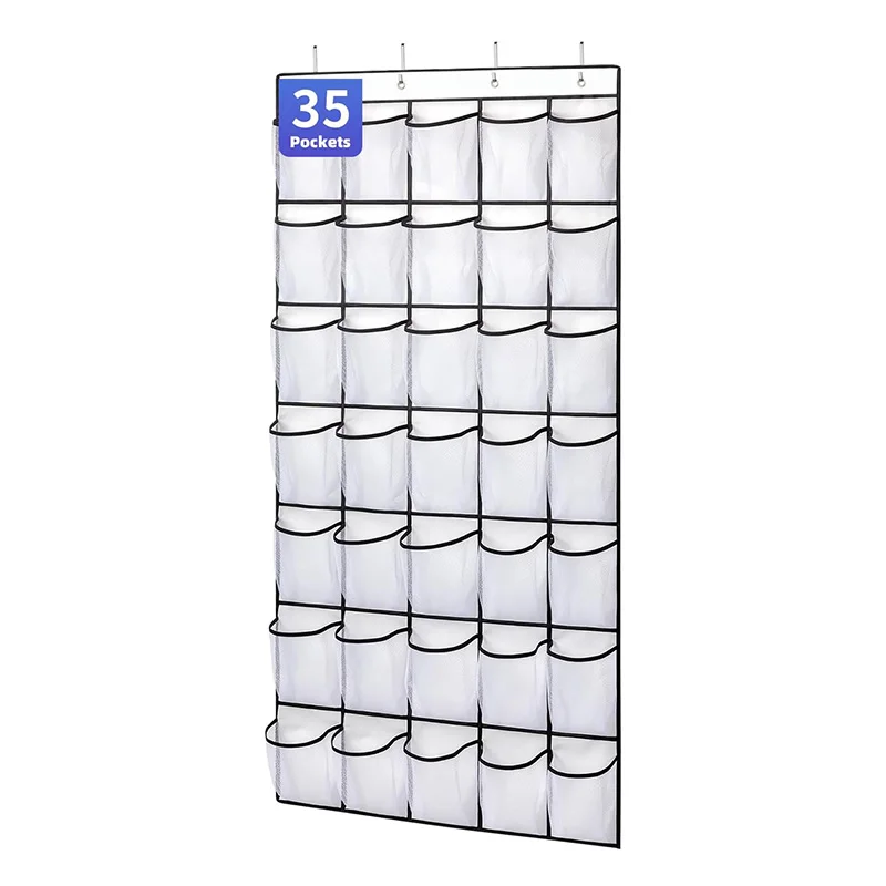 

1x 35 Grid Wall-mounted Sundries Shoe Organiser Fabric Closet Bag Storage Rack Mesh Pocket Clear Hanging Over The Door Cloth Box