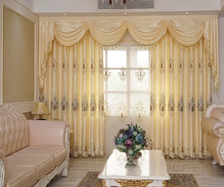 

Luxury European Curtains for Living Dining Room Bedroom Embroidered Blackout High-grade Atmosphere Window Drape Custom Size